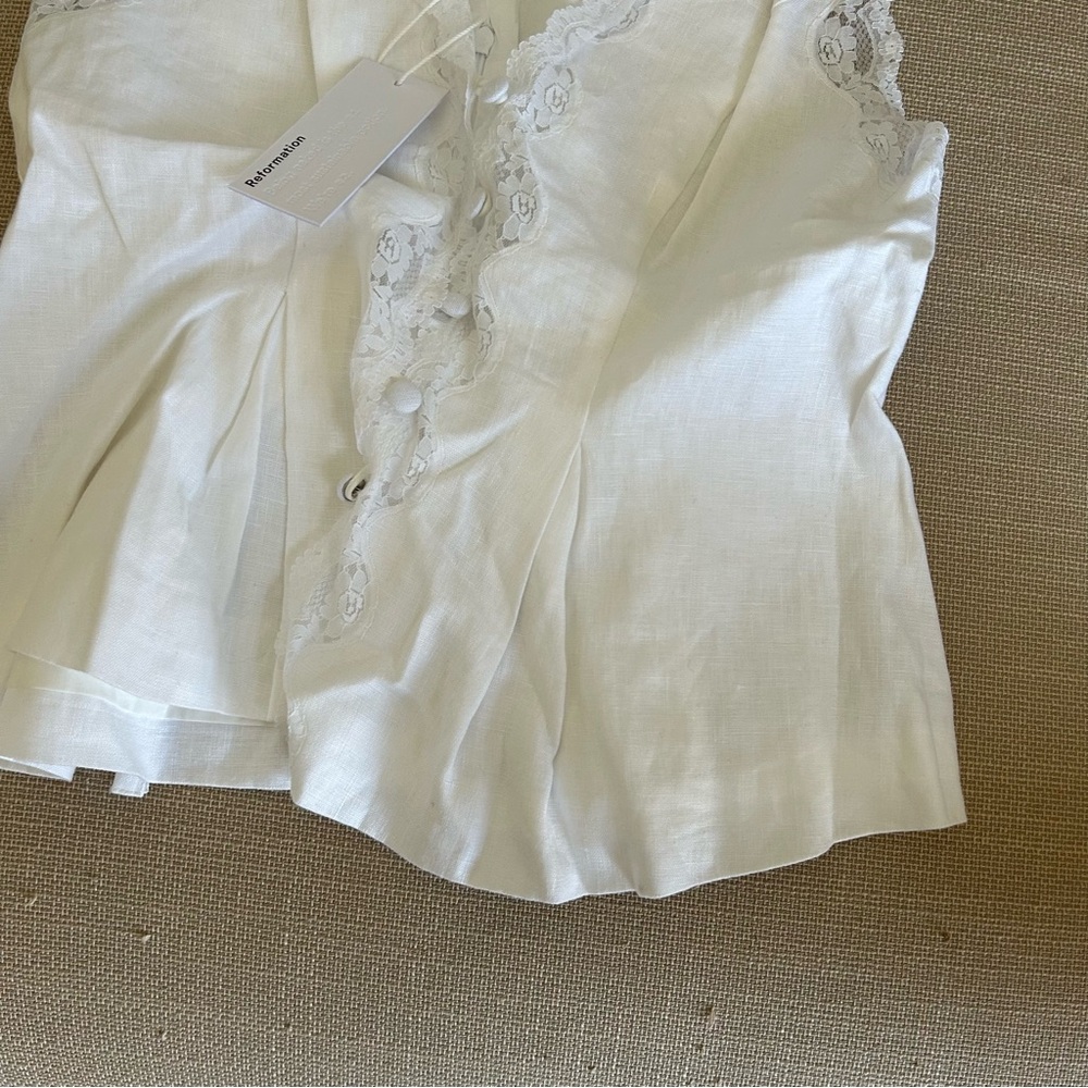BEST NWT Reformation Josefina Linen Top White Ivory French Summer Vacation - Picture 7 of 12